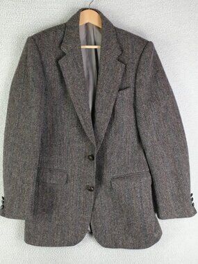 Vintage Harris Tweed Blazer Mens 38R Brown Herringbone Donegal Two Button